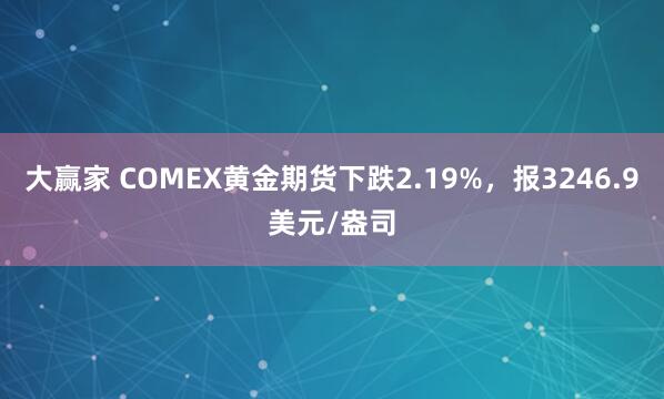 大赢家 COMEX黄金期货下跌2.19%，报3246.9美元/盎司